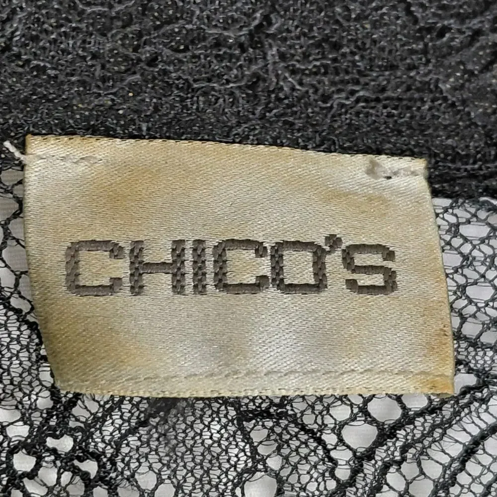 Chico's Sheer Floral Lace Long Sleeve Button Blouse Women See Measurements